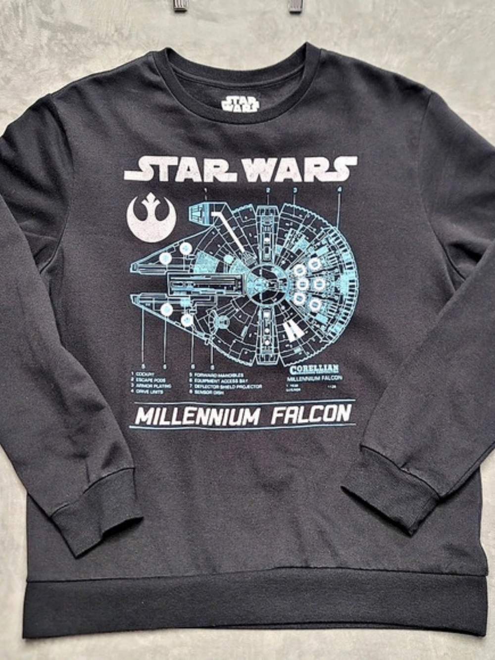 Star Wars Millennium Falcon Blueprint Schematic Pullover Sweatshirt Blueprint L